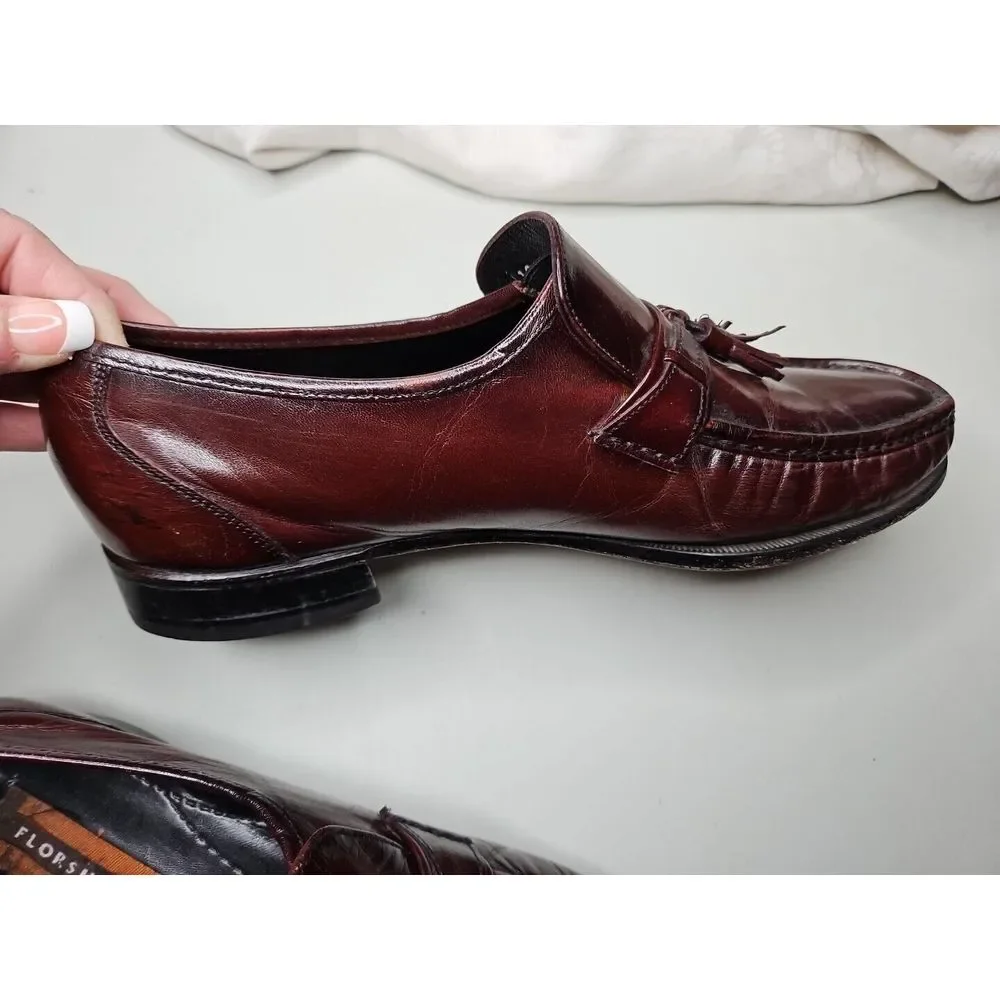 Florsheim IMPERIAL LEATHER BURGUNDY Kilt‎ Tassel Slip On Loafer Shoes 10 Classic